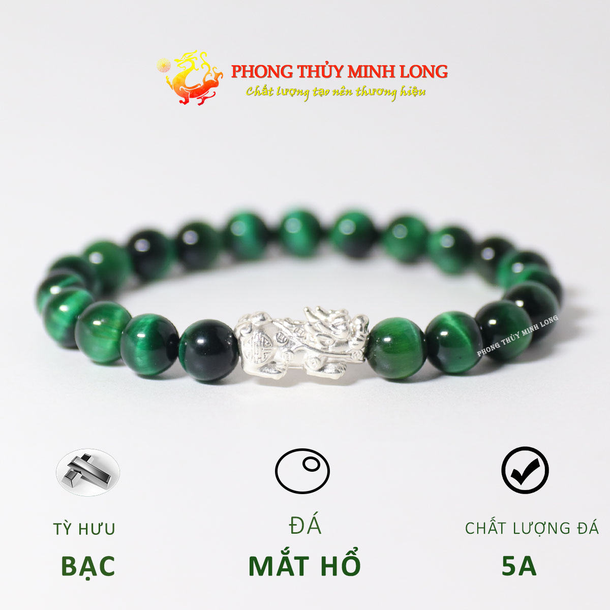 vòng đá mắt hổ xanh lá mix tỳ hưu bạc 1