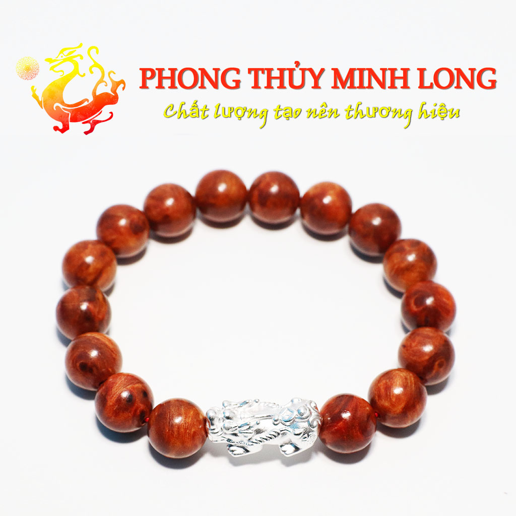 Vòng tay gỗ huyết long mix tỳ hưu bạc