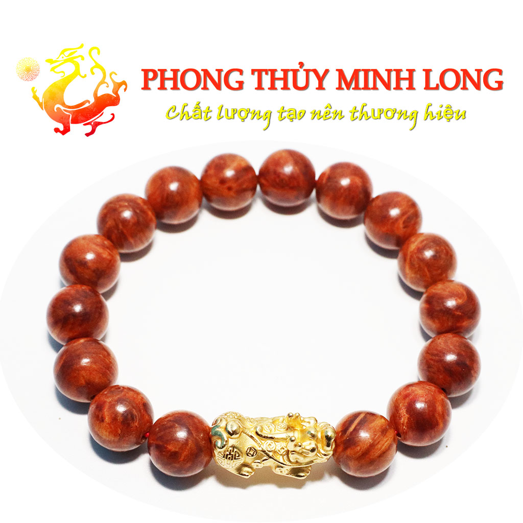 Vòng tay gỗ huyết long mix tỳ hưu vàng