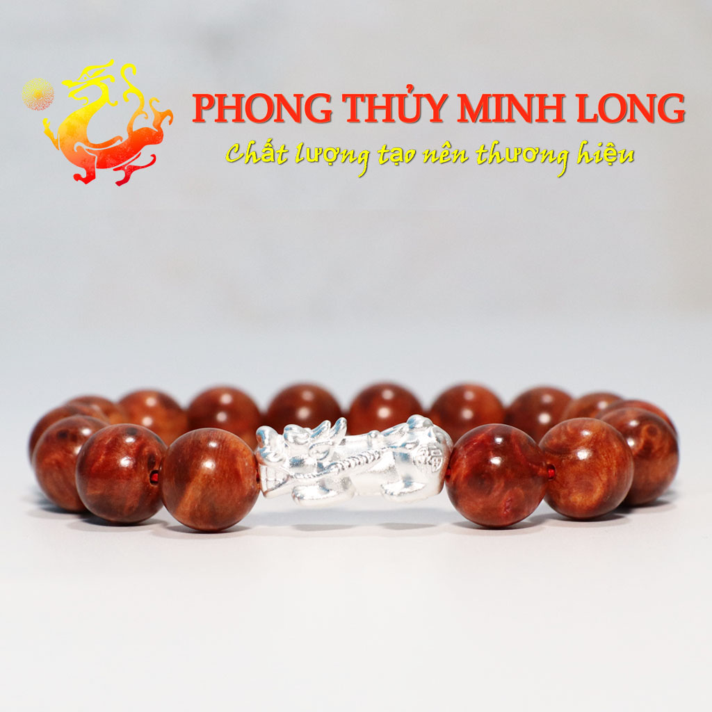 Vòng tay gỗ nu huyết long mix tỳ hưu bạc