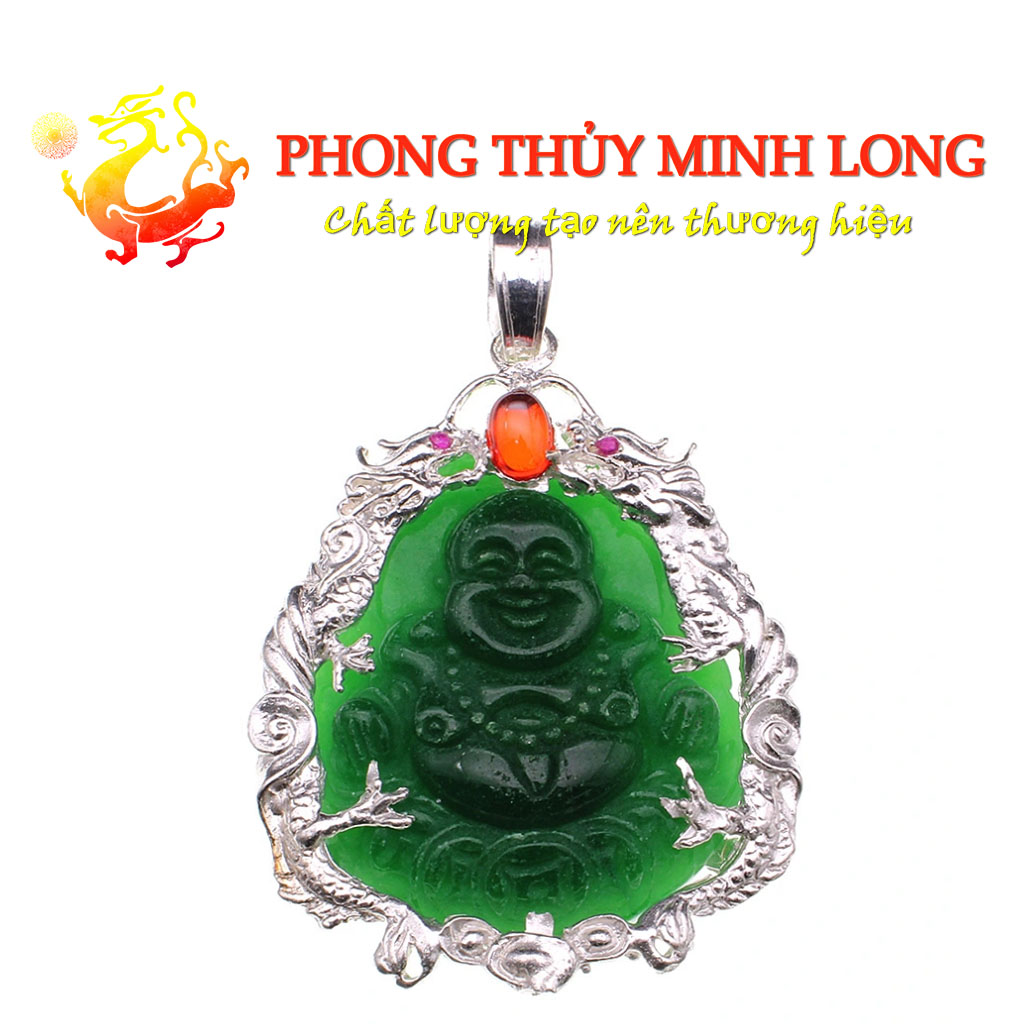 mặt dây chuyền phật di lặc đá mã não xanh ngoc