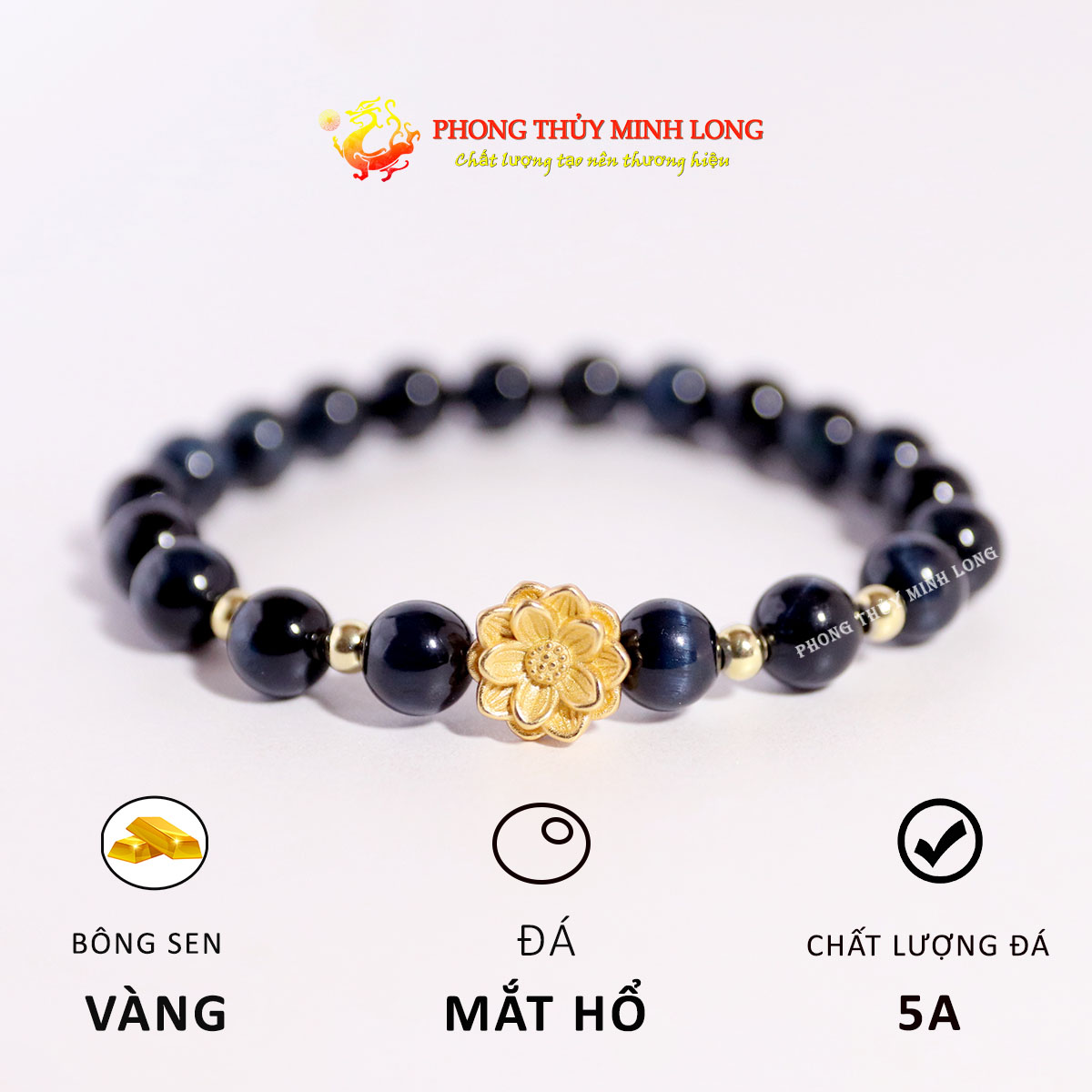 Vòng đá mắt hổ chim ưng mix bông sen vàng 1