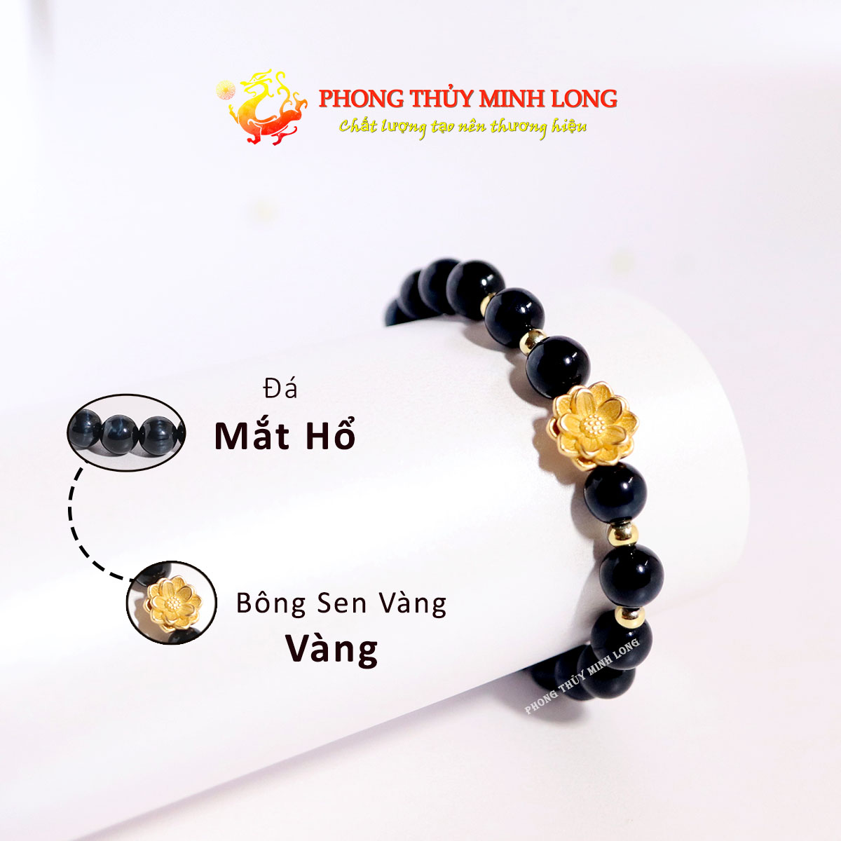 Vòng đá mắt hổ chim ưng mix bông sen vàng 2