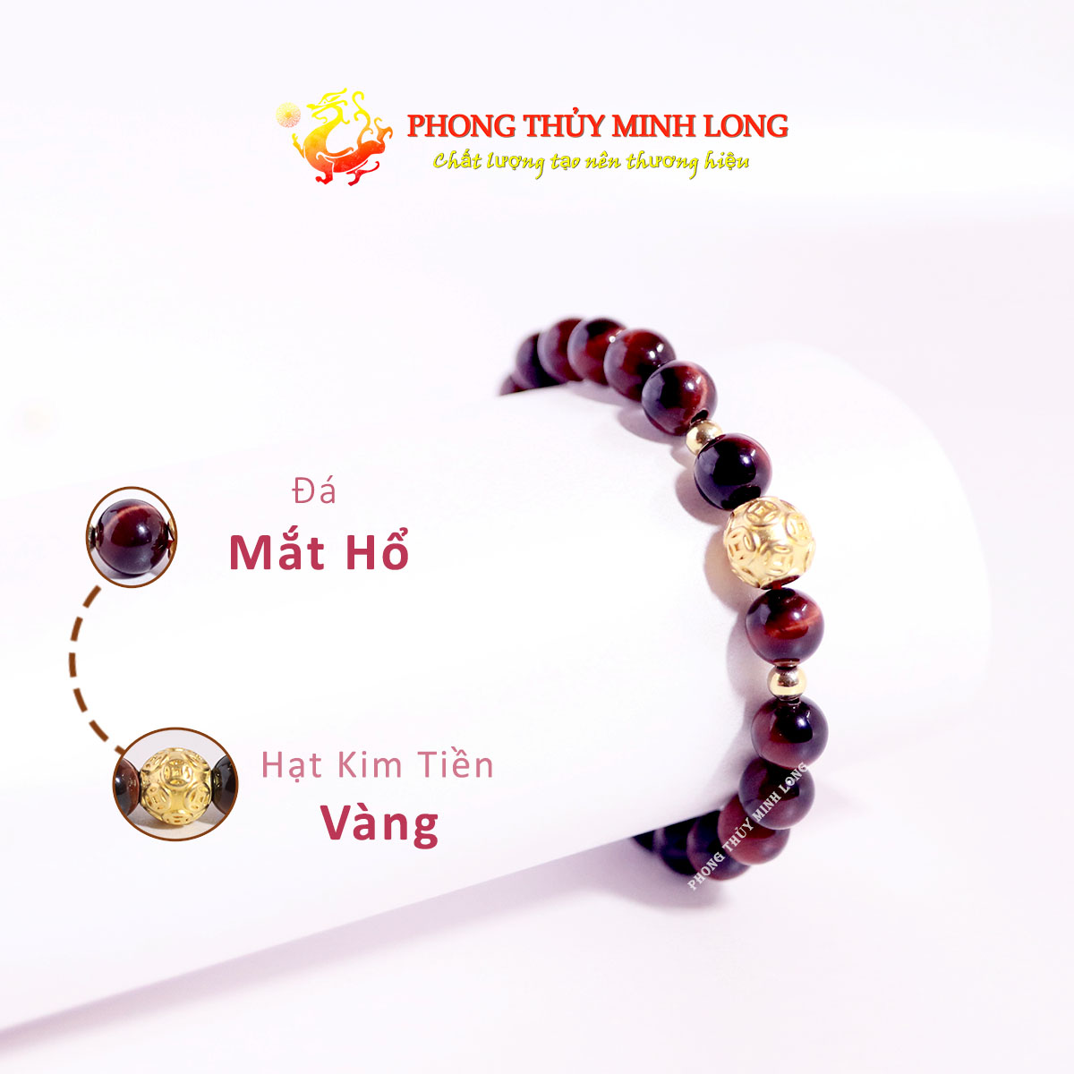 Vòng đá mắt hổ đỏ nâu mix hạt kim tiền vàng 2