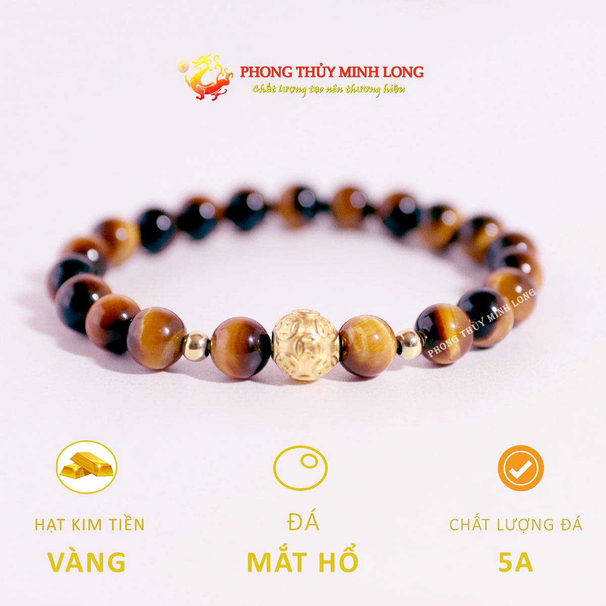 Vòng đá mắt hổ vàng nâu mix hạt kim tiền vàng 1
