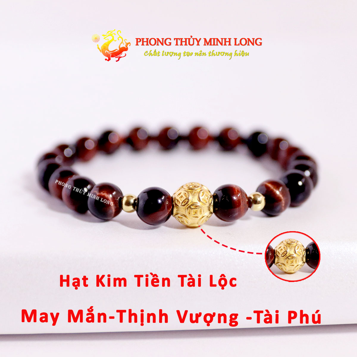 vòng đá mắt hổ đỏ nâu mix hat kim tiền vàng 3