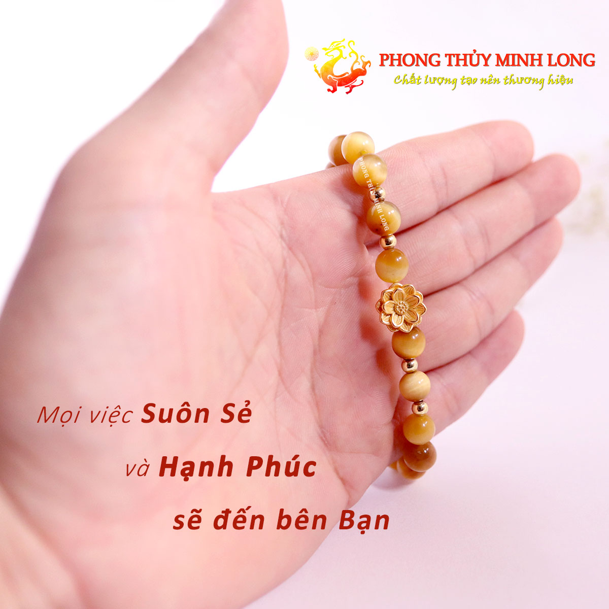 vong tay đá mắt hổ vàng tâm mix bông sen vàng 4